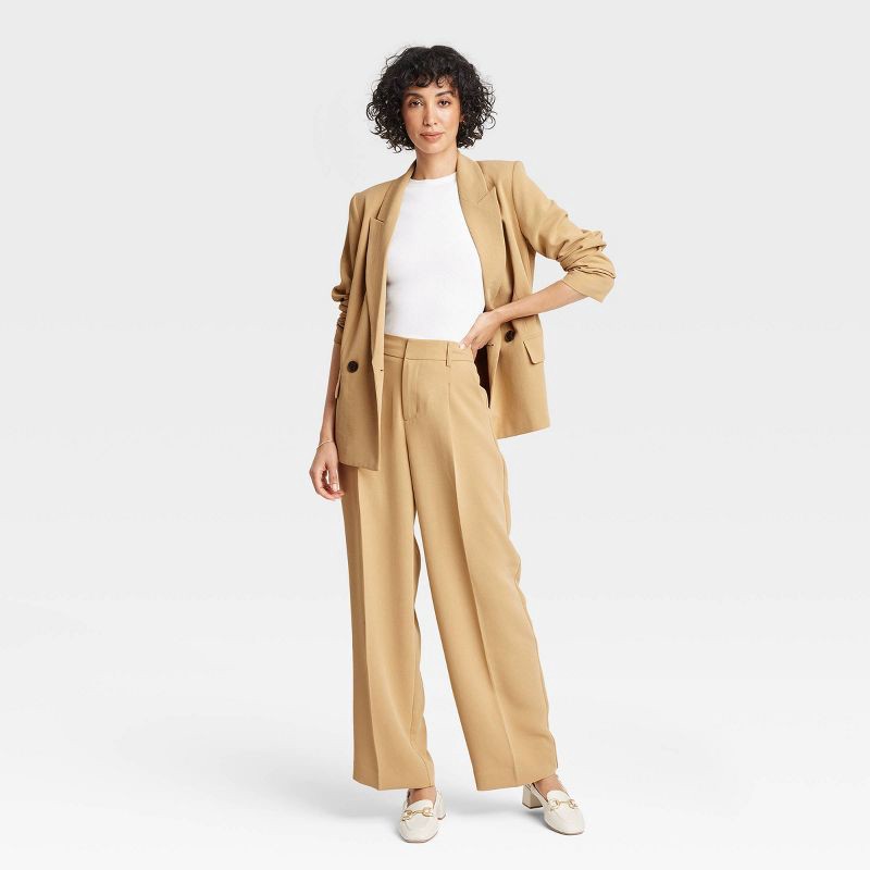 slide 3 of 3, Women's Signature Crepe Essential Trouser - A New Day™ Tan 6: High Rise, Straight Leg, Back Elastic, 30.5" Inseam, 1 ct
