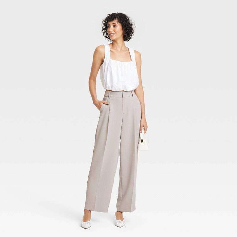 slide 3 of 3, Women's Signature Crepe Essential Trouser - A New Day™ Gray 6: High Rise, Straight Leg, 30.5" Inseam, 1 ct