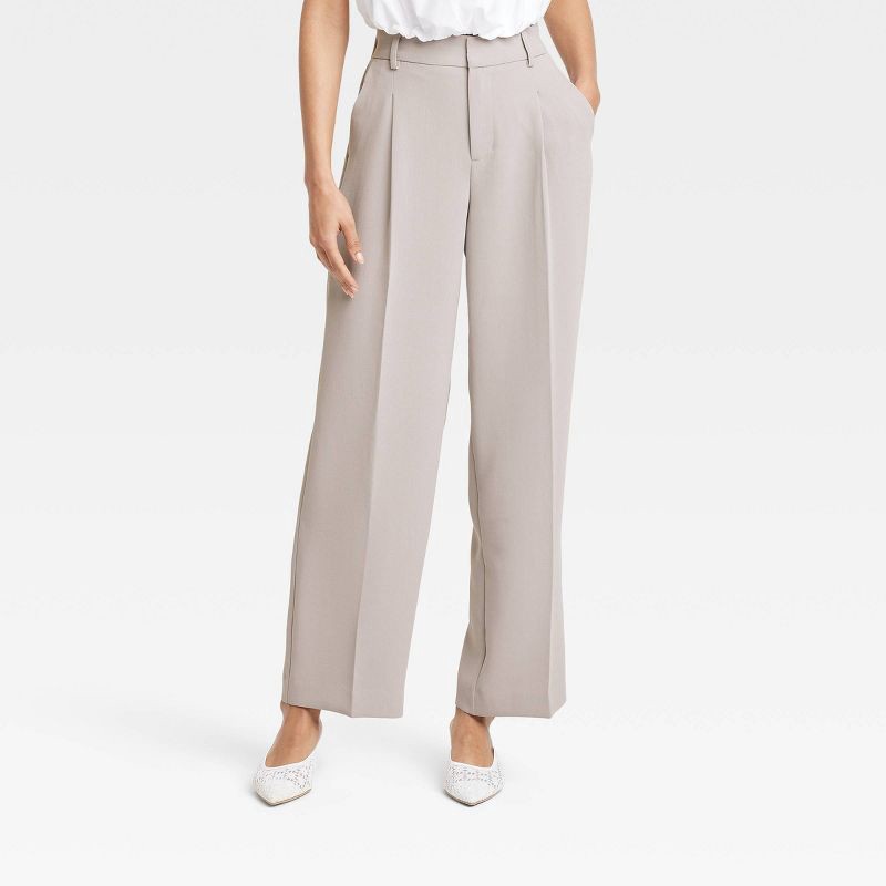 slide 1 of 3, Women's Signature Crepe Essential Trouser - A New Day™ Gray 6: High Rise, Straight Leg, 30.5" Inseam, 1 ct