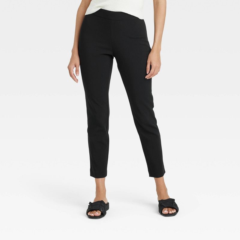 slide 1 of 3, Women's High-Rise Skinny Ankle Pull-On Pants - A New Day™ Black 2: Recycled Polyester, Elastic Waistband, 1 ct