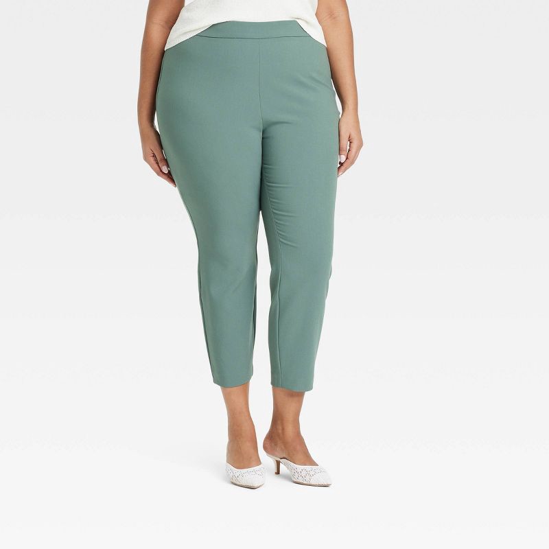 slide 1 of 3, Women's High-Rise Skinny Ankle Pull-On Pants - A New Day™ Olive 17: Recycled Polyester Blend, Elastic Waistband, Machine Washable, 1 ct