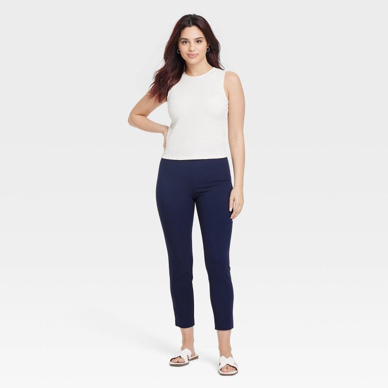 slide 3 of 3, Women's High-Rise Skinny Ankle Pull-On Pants - A New Day™ Navy 10: Recycled Polyester, Elastic Waistband, 1 ct