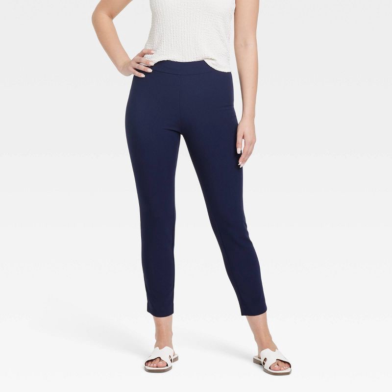 slide 1 of 3, Women's High-Rise Skinny Ankle Pull-On Pants - A New Day™ Navy 14: Recycled Polyester, Elastic Waistband, 1 ct