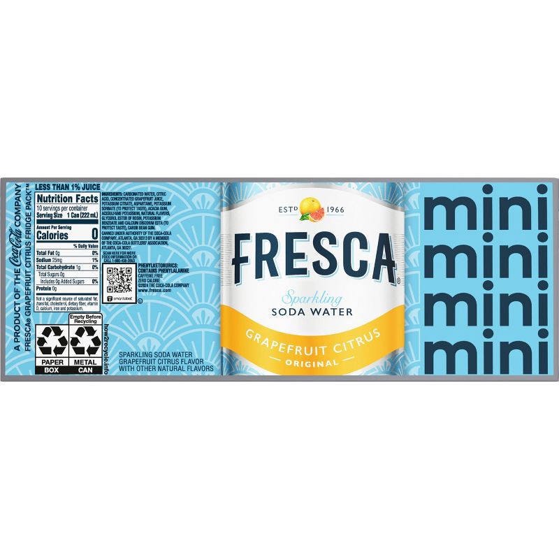 slide 5 of 7, Fresca Grapefruit Citrus Sparkling Soda Water - 10pk/7.5 fl oz Mini-Cans, 10 ct; 7.5 fl oz