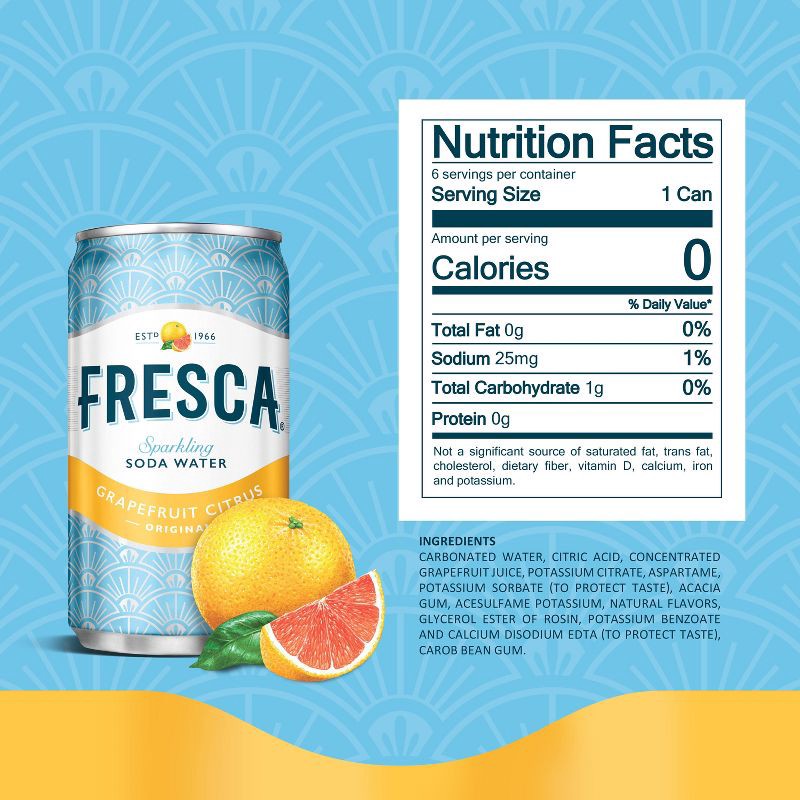 slide 7 of 8, Fresca Grapefruit Citrus Sparkling Soda Water - 10pk/7.5 fl oz Mini-Cans, 10 ct; 7.5 fl oz