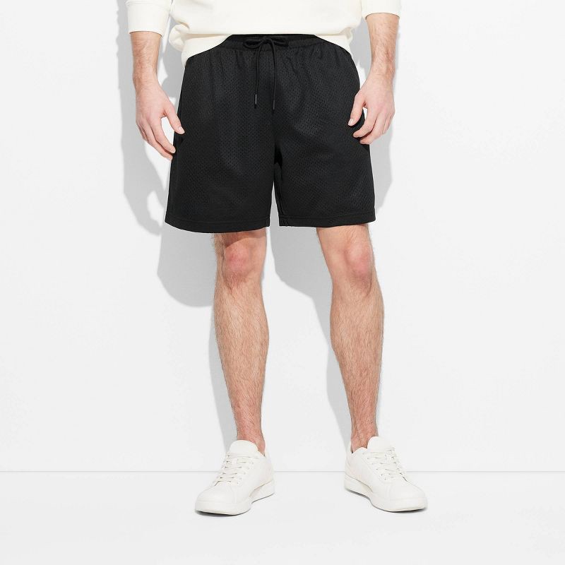 slide 2 of 3, Men's 7" Mesh Shorts - Original Use™ Black S: Lightweight Recycled Polyester, Drawstring Waist, Jogger, 1 ct