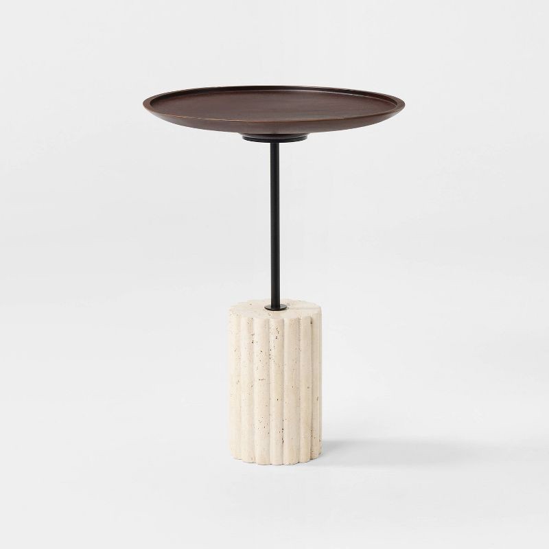 slide 1 of 5, Threshold designed w/Studio McGee Round Side Table with Brown Top and Travertine Base - Threshold™ designed with Studio McGee, 1 ct