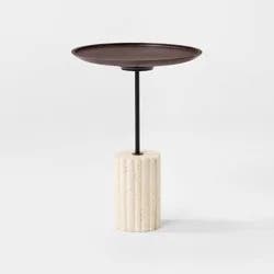 Threshold designed w/Studio McGee Round Side Table with Brown Top and Travertine Base - Threshold™ designed with Studio McGee