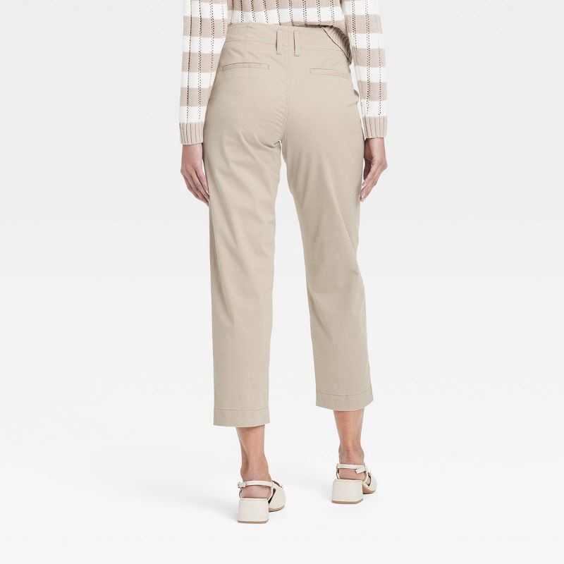 slide 2 of 3, Women's High-Rise Tapered Ankle Chino Pants - A New Day™ Tan 14: Cotton-Spandex, Relaxed Fit, Belt Loops, 1 ct