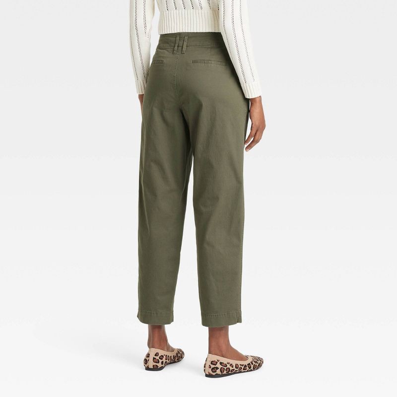 slide 2 of 3, Women's High-Rise Tapered Ankle Chino Pants - A New Day™ Olive 12: Cotton-Spandex, Relaxed Fit, Belt Loops, 1 ct