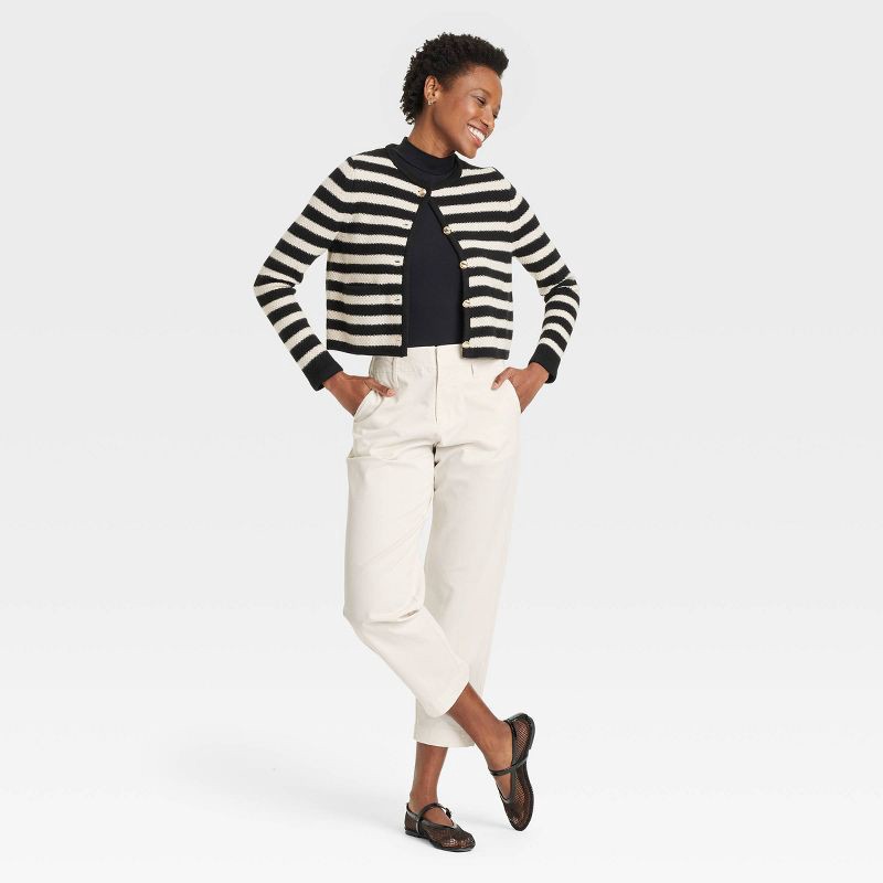 slide 3 of 3, Women's High-Rise Tapered Ankle Chino Pants - A New Day™ Off-White 6: Cotton-Spandex, Relaxed Fit, Belt Loops, 1 ct