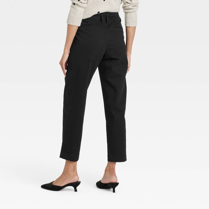 slide 2 of 3, Women's High-Rise Tapered Ankle Chino Pants - A New Day™ Black 6: Relaxed Fit, Cotton-Spandex Blend, Front Pocket, Belt Loops, 1 ct