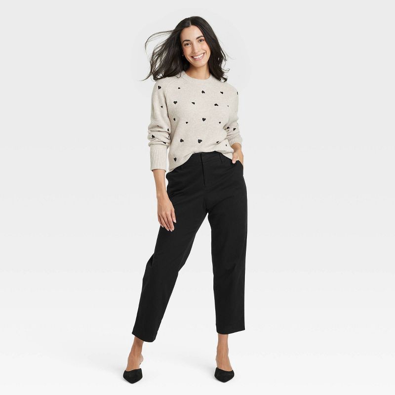 slide 3 of 3, Women's High-Rise Tapered Ankle Chino Pants - A New Day™ Black 12: Cotton Spandex, Relaxed Fit, 27.5" Inseam, 1 ct