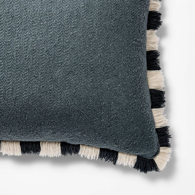 slide 2 of 3, Threshold designed w/Studio McGee 14"x20" Solid Texture Lumbar Throw Pillow with Stripe Fringe Navy - Threshold™ designed with Studio McGee, 1 ct