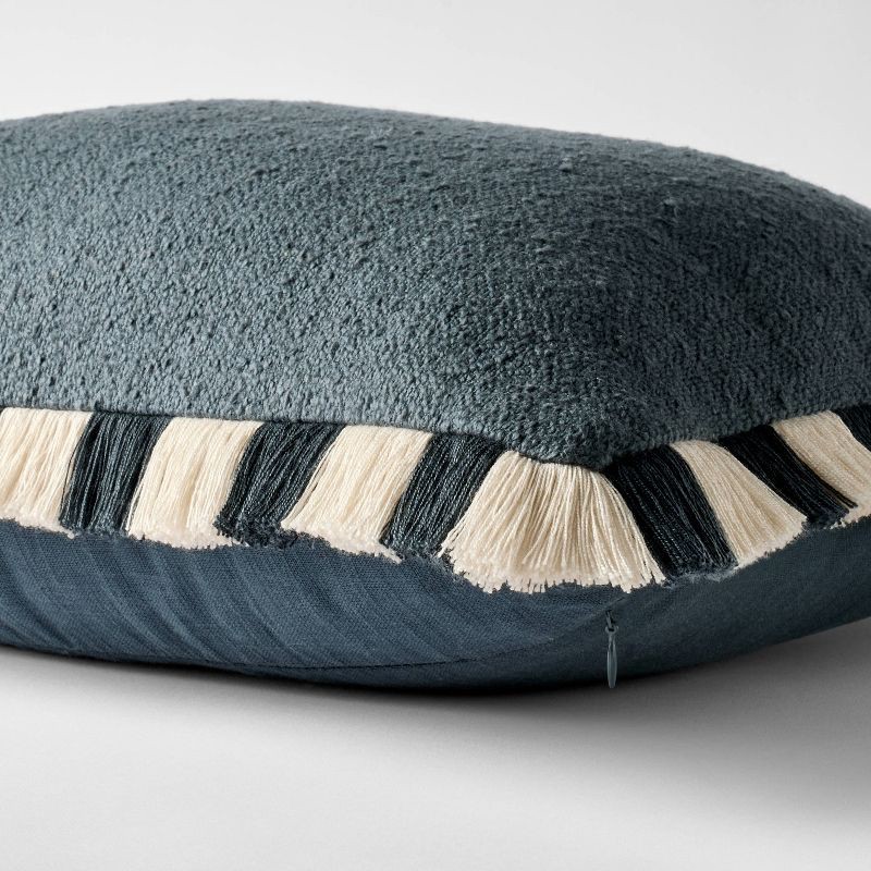 slide 3 of 3, Threshold designed w/Studio McGee 14"x20" Solid Texture Lumbar Throw Pillow with Stripe Fringe Navy - Threshold™ designed with Studio McGee, 1 ct