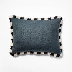 Threshold designed w/Studio McGee 14"x20" Solid Texture Lumbar Throw Pillow with Stripe Fringe Navy - Threshold™ designed with Studio McGee