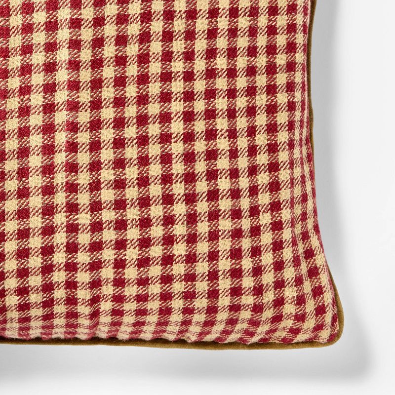 slide 2 of 3, Threshold designed w/Studio McGee 20"x20" Gingham and Velvet Reverse Throw Pillow Red - Threshold™ designed with Studio McGee, 1 ct