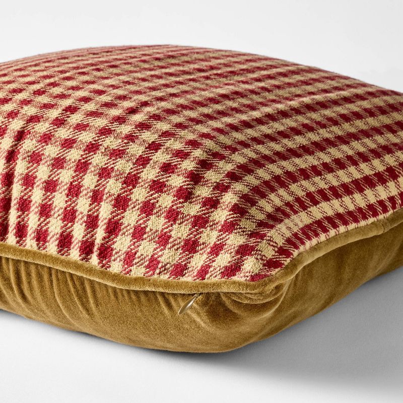 slide 3 of 3, Threshold designed w/Studio McGee 20"x20" Gingham and Velvet Reverse Throw Pillow Red - Threshold™ designed with Studio McGee, 1 ct