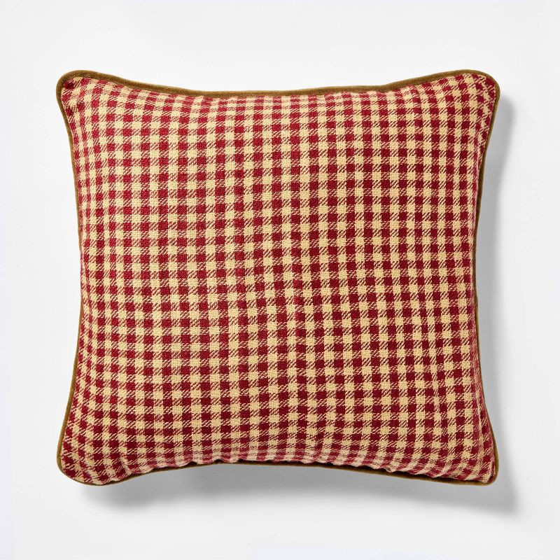slide 1 of 3, Threshold designed w/Studio McGee 20"x20" Gingham and Velvet Reverse Throw Pillow Red - Threshold™ designed with Studio McGee, 1 ct