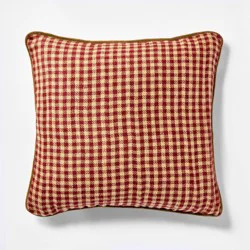 Threshold designed w/Studio McGee 20"x20" Gingham and Velvet Reverse Throw Pillow Red - Threshold™ designed with Studio McGee
