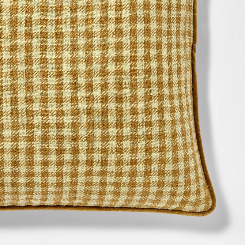 slide 2 of 3, Threshold designed w/Studio McGee 20"x20" Gingham and Velvet Reverse Throw Pillow Olive - Threshold™ designed with Studio McGee, 1 ct