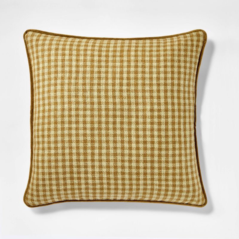 slide 1 of 3, Threshold designed w/Studio McGee 20"x20" Gingham and Velvet Reverse Throw Pillow Olive - Threshold™ designed with Studio McGee, 1 ct