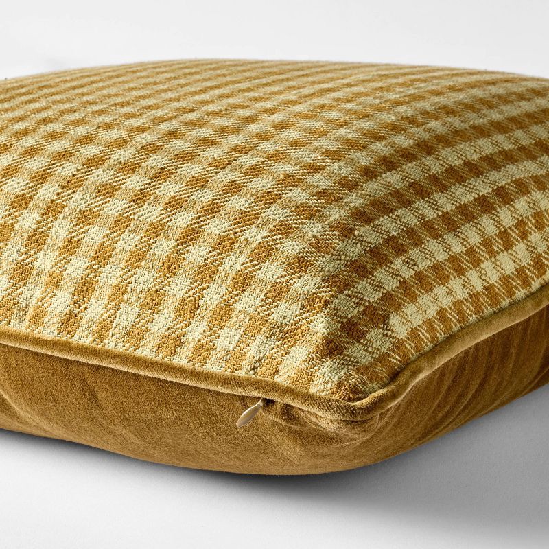 slide 3 of 3, Threshold designed w/Studio McGee 20"x20" Gingham and Velvet Reverse Throw Pillow Olive - Threshold™ designed with Studio McGee, 1 ct