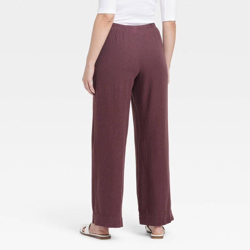 slide 2 of 3, Women's Mid-Rise Wide Leg Linen Pull-On Pants - A New Day™ Brown M: Seam Pocket, Adjustable Waistband, 30.5" Inseam, 1 ct