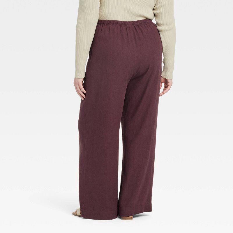 slide 2 of 3, Women's Mid-Rise Wide Leg Linen Pull-On Pants - A New Day™ Brown XXL: Seam Pocket, Adjustable Waistband, 1 ct