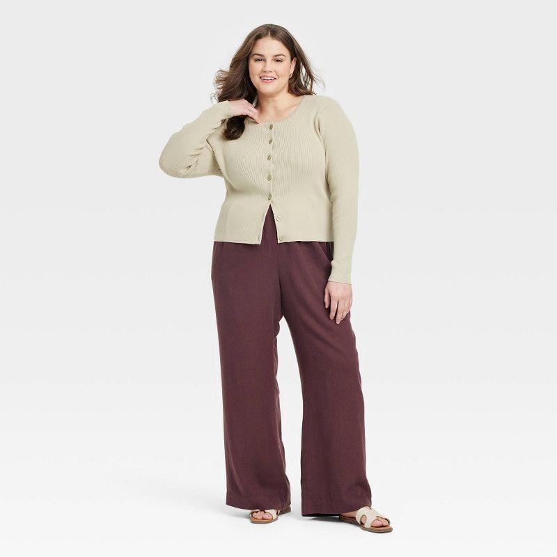 slide 3 of 3, Women's Mid-Rise Wide Leg Linen Pull-On Pants - A New Day™ Brown XXL: Seam Pocket, Adjustable Waistband, 1 ct