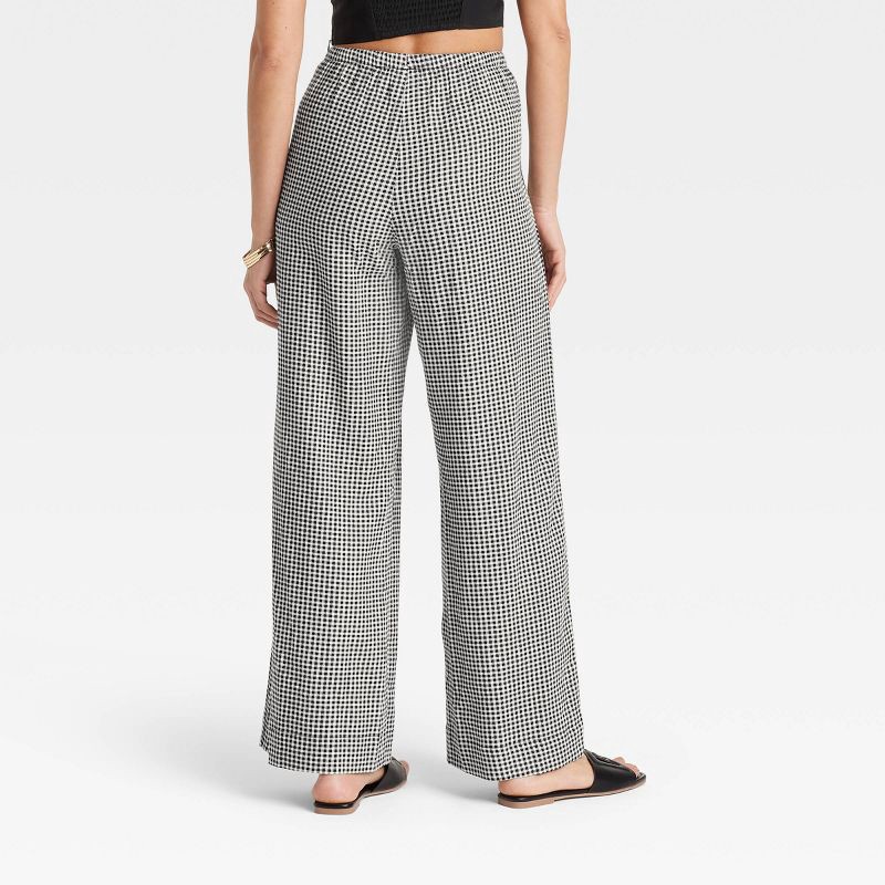 slide 2 of 3, Women's Mid-Rise Wide Leg Linen Pull-On Pants - A New Day™ Black Gingham Check S: Seam Pocket, Adjustable Waistband, 30.5" Inseam, 1 ct