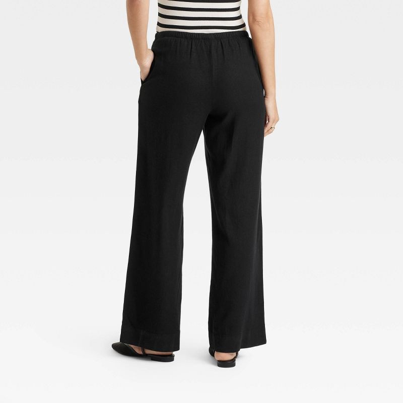 slide 2 of 3, Women's Mid-Rise Wide Leg Linen Pull-On Pants - A New Day™ Black L: Seam Pocket, Adjustable Waistband, 30.5" Inseam, 1 ct