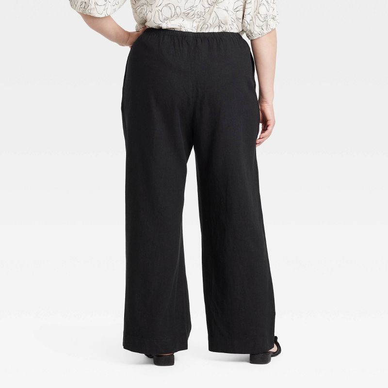 slide 2 of 3, Women's Mid-Rise Wide Leg Linen Pull-On Pants - A New Day™ Black XXL, 1 ct
