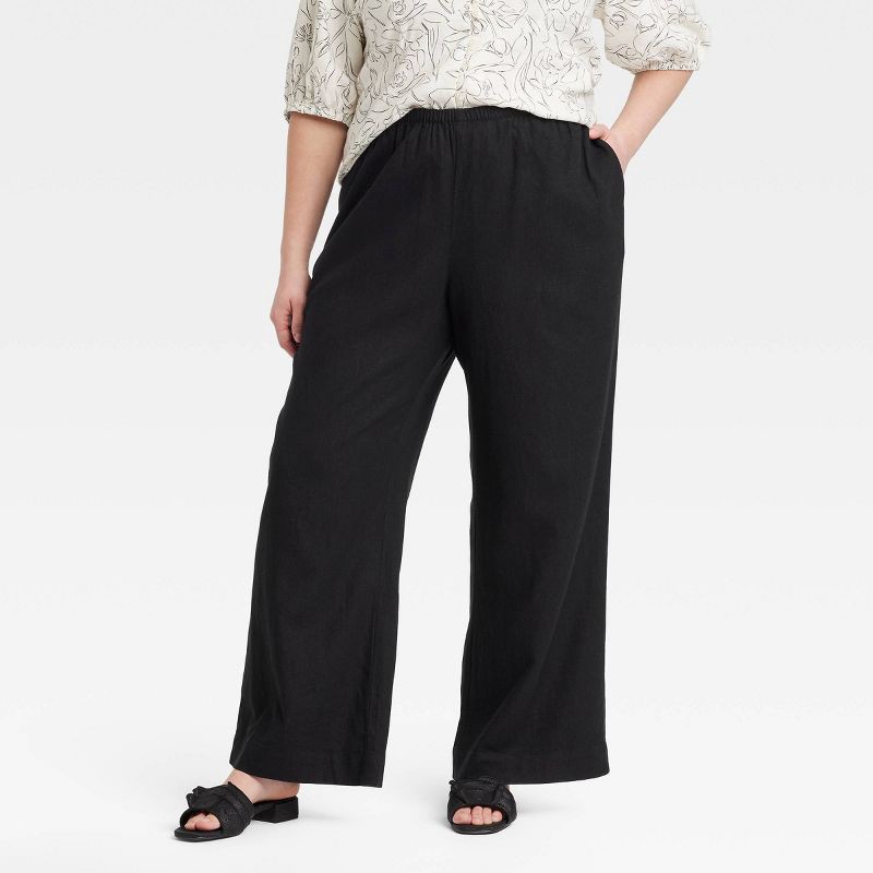 slide 1 of 3, Women's Mid-Rise Wide Leg Linen Pull-On Pants - A New Day™ Black XXL, 1 ct