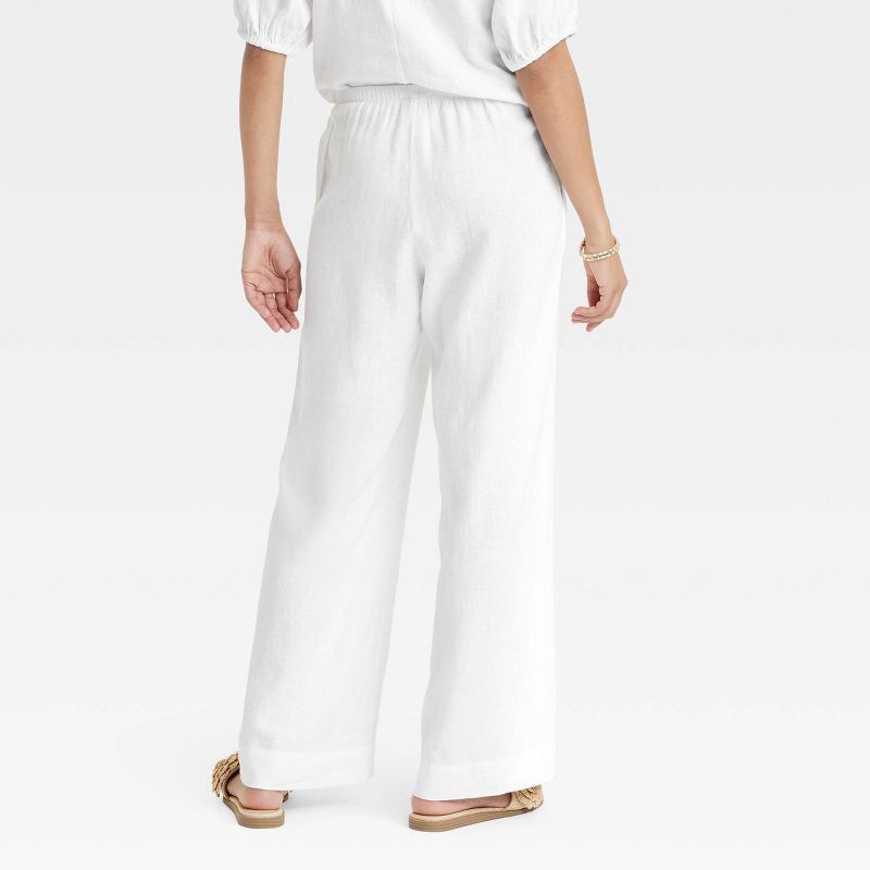 slide 2 of 3, Women's Mid-Rise Wide Leg Linen Pull-On Pants - A New Day™ White XL: Seam Pocket, Adjustable Waistband, 1 ct