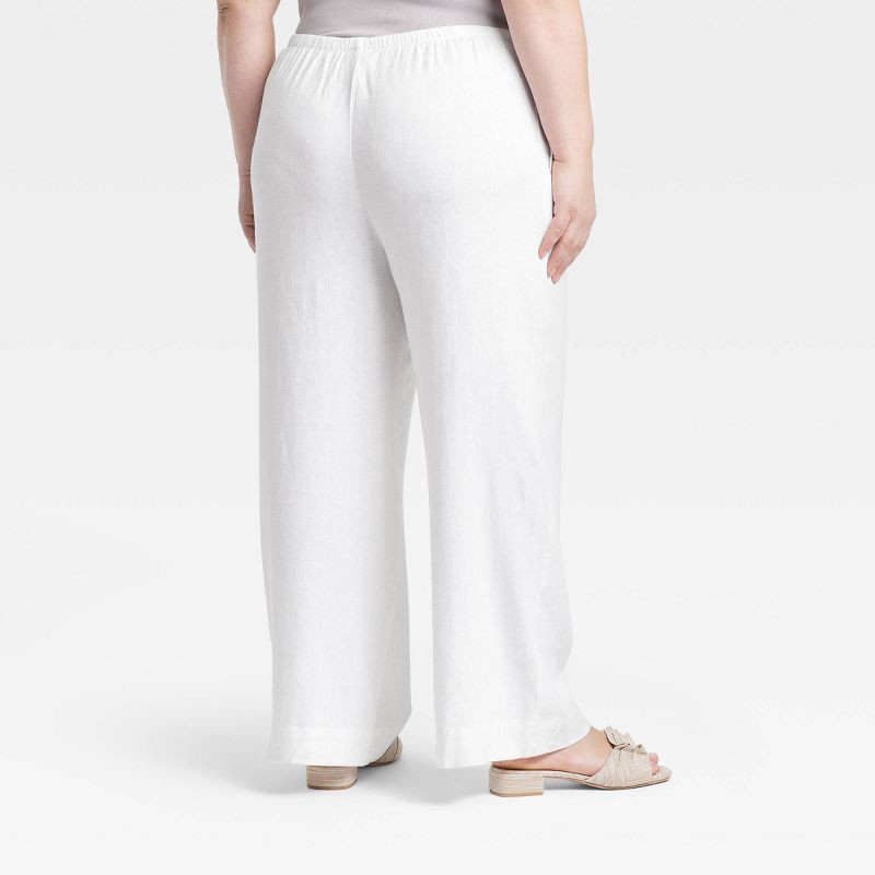 slide 2 of 3, Women's Mid-Rise Wide Leg Linen Pull-On Pants - A New Day™ White XXL: Seam Pocket, Adjustable Waistband, 1 ct