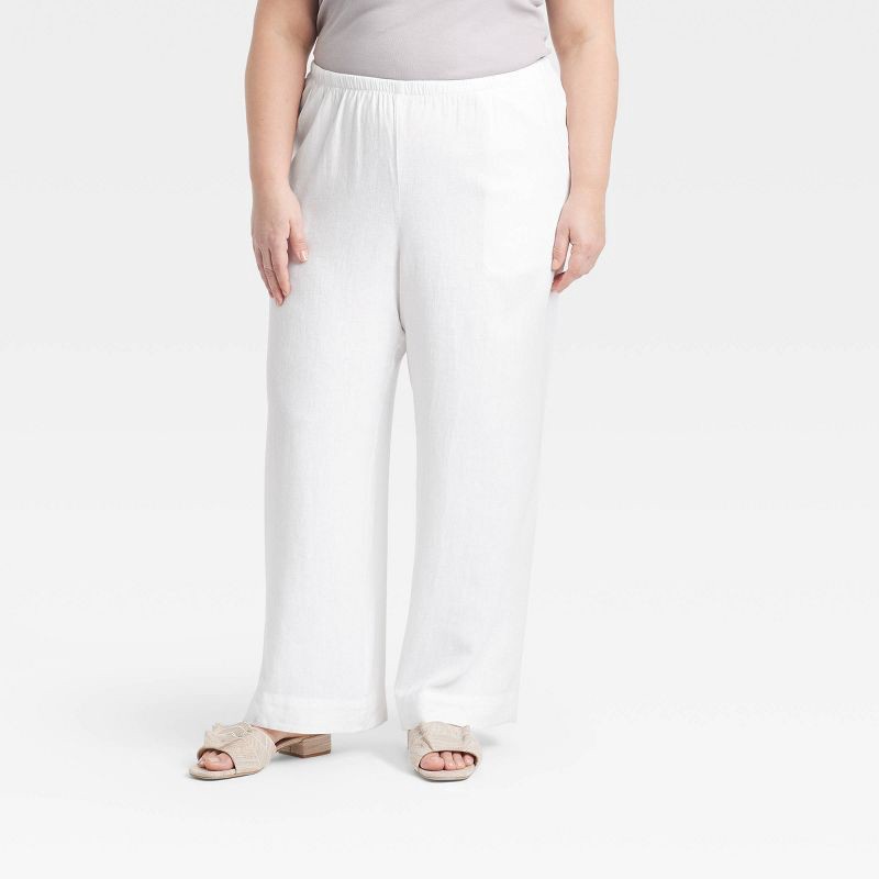 slide 1 of 3, Women's Mid-Rise Wide Leg Linen Pull-On Pants - A New Day™ White XXL: Seam Pocket, Adjustable Waistband, 1 ct