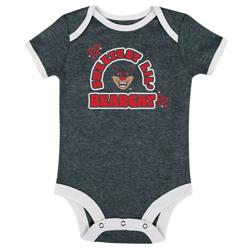 slide 5 of 7, NCAA Cincinnati Bearcats Infant Girls' 3pk Bodysuit - 0-3M: Cotton-Polyester Blend, Snap Closure, 3 ct