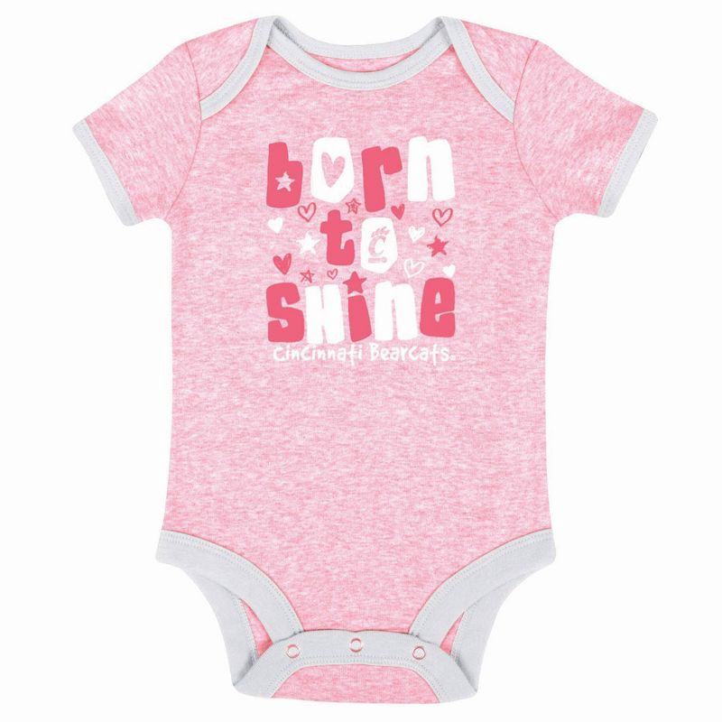 slide 1 of 7, NCAA Cincinnati Bearcats Infant Girls' 3pk Bodysuit - 0-3M: Cotton-Polyester Blend, Snap Closure, 3 ct