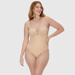 Maidenform Women's Extra Firm Control All-In-One Bodysuit SES853 - Almond S: Nylon Spandex Knit Shapewear, Waist Slimming
