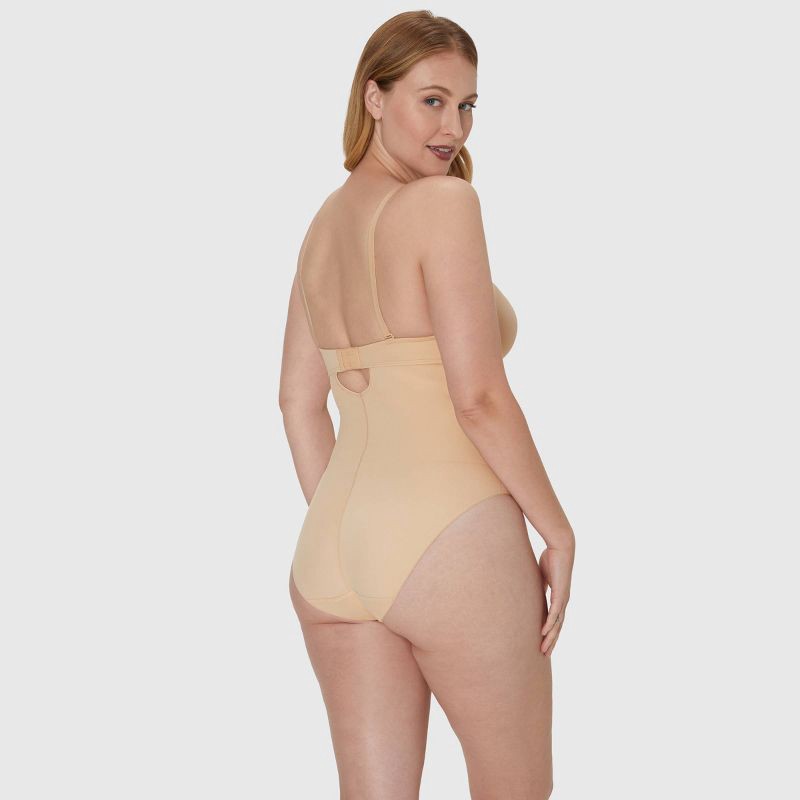 slide 3 of 5, Maidenform Women's Extra Firm Control All-In-One Bodysuit SES853 - Almond M: Nylon & Spandex, Pull-On, Double-Layered, Waist Slimming, 1 ct