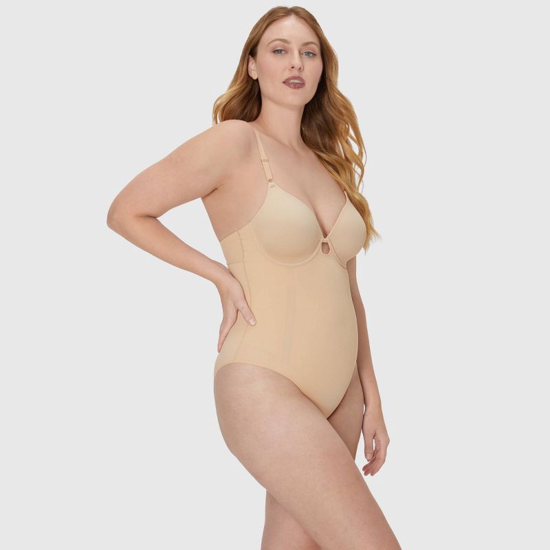 slide 2 of 5, Maidenform Women's Extra Firm Control All-In-One Bodysuit SES853 - Almond 2XL: Nylon Spandex Knit Shapewear, Waist Slimming, 1 ct