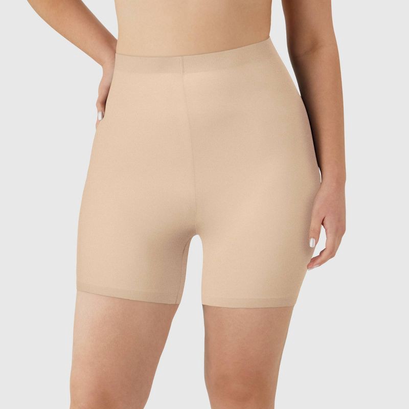slide 2 of 7, Maidenform Women's 2pk Light Control Shaping Girl Shorts SES856 - Black/Almond M: Nylon/Spandex Blend, Tummy Slimming, Double-Layered Knit, 2 ct