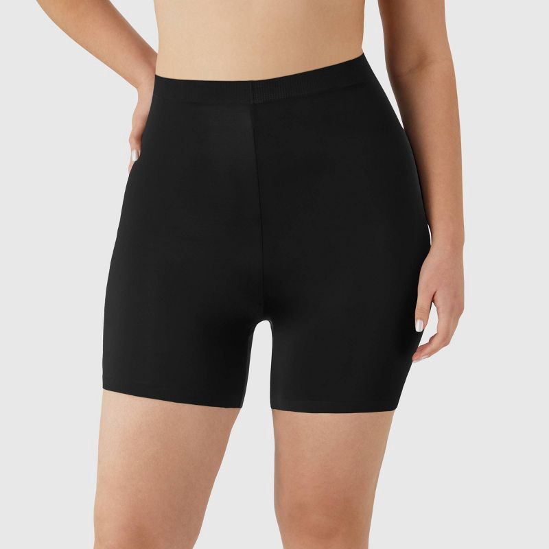 slide 5 of 7, Maidenform Women's 2pk Light Control Shaping Girl Shorts SES856 - Black/Almond M: Nylon/Spandex Blend, Tummy Slimming, Double-Layered Knit, 2 ct