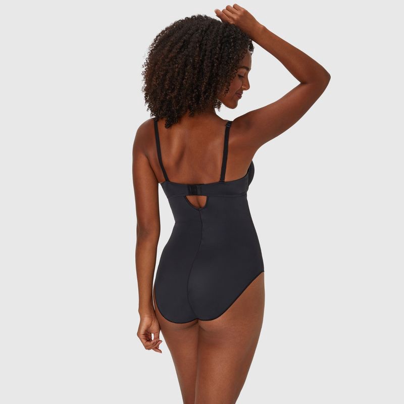 slide 3 of 5, Maidenform Women's Extra Firm Control All-In-One Bodysuit SES853 - Black M: Nylon & Spandex, Pull-On, Double-Layered, Waist Slimming, 1 ct