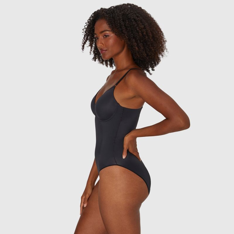 slide 2 of 5, Maidenform Women's Extra Firm Control All-In-One Bodysuit SES853 - Black L: Nylon & Spandex, Pull-On, Double-Layered, Waist Slimming, 1 ct