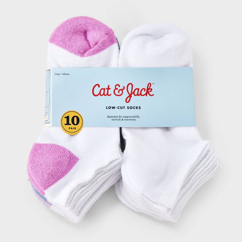 slide 2 of 3, Girls' 10pk Low Socks - Cat & Jack™ White M, 10 ct