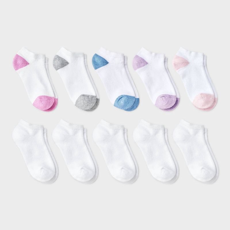 slide 1 of 3, Girls' 10pk Low Socks - Cat & Jack™ White L, 10 ct