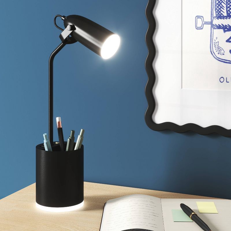 slide 2 of 4, Task Table Lamp with Nightlight Ebony Integrated LED Bulb - Room Essentials™, 1 ct