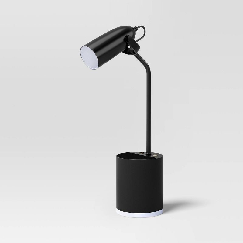 slide 1 of 4, Task Table Lamp with Nightlight Ebony Integrated LED Bulb - Room Essentials™, 1 ct